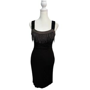 DAVID MEISTER Women's Little Black Dress with Chain Embellished Neckline 6 NWT